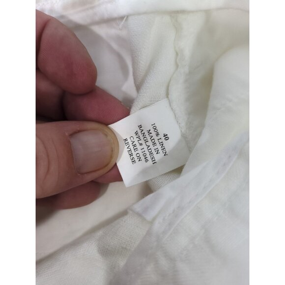 Charleston Twills Shorts Mens White 100% Linen - Chino Flat Front 40 X 9 - Picture 6 of 9